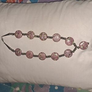 Mosaic stone necklace with metal clasp